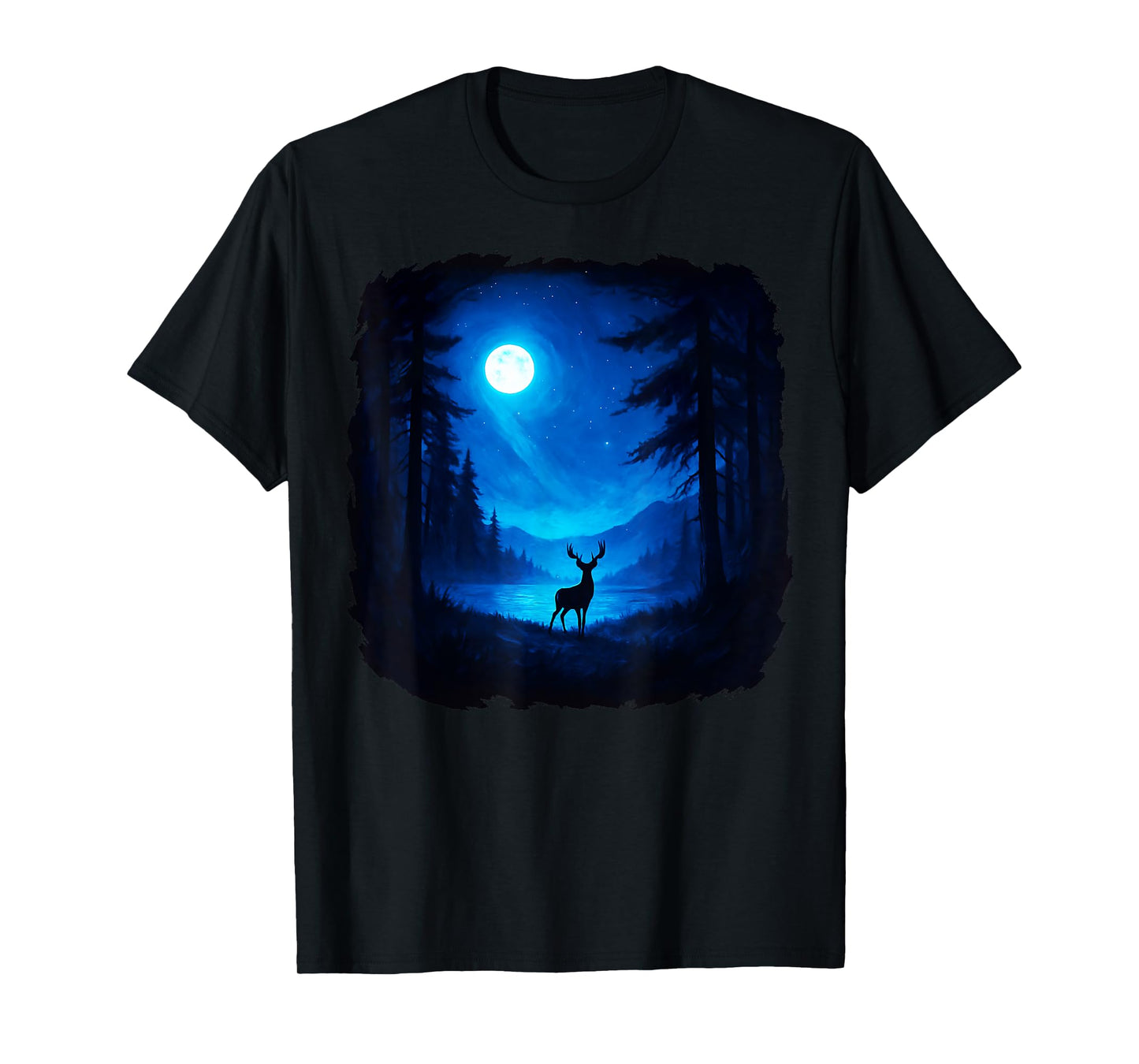 Retro Forest Deer Outdoors Nature Night Animal Graphic Art T-Shirt