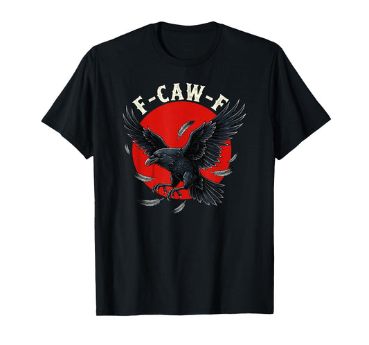 Crow with Red Moon F-CAW-F Dark Raven Gothic Feather Horror T-Shirt
