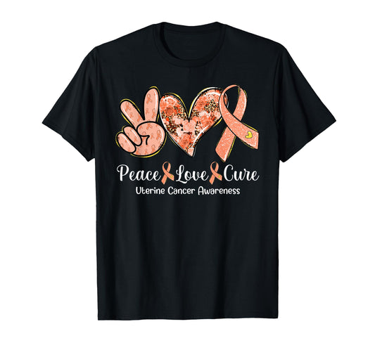 Peace Love Cure Peach Ribbon Uterine Cancer Awareness Gifts T-Shirt