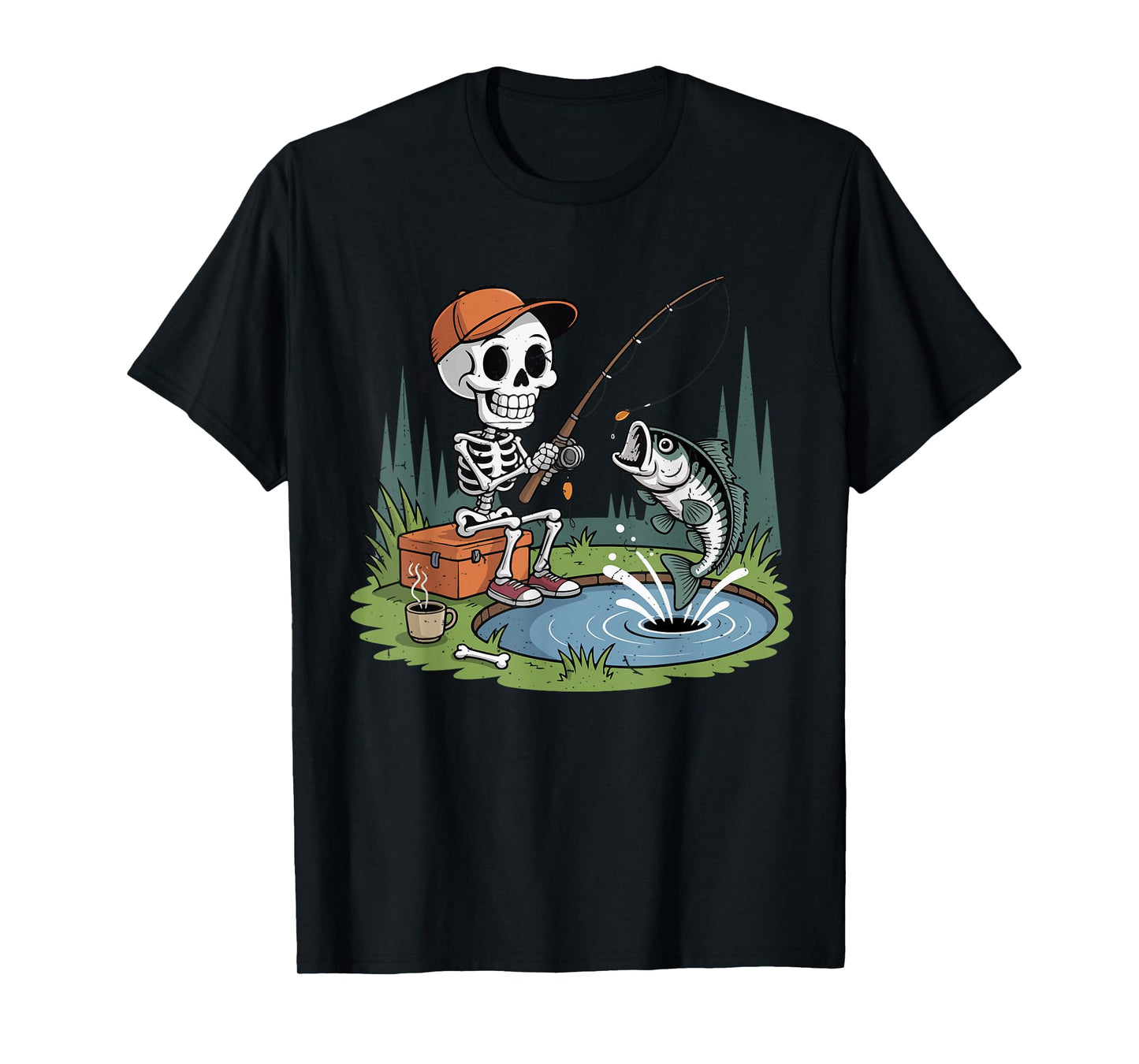 Boy Skeleton Fishing Halloween Costume Funny Bass Fish Youth T-Shirt