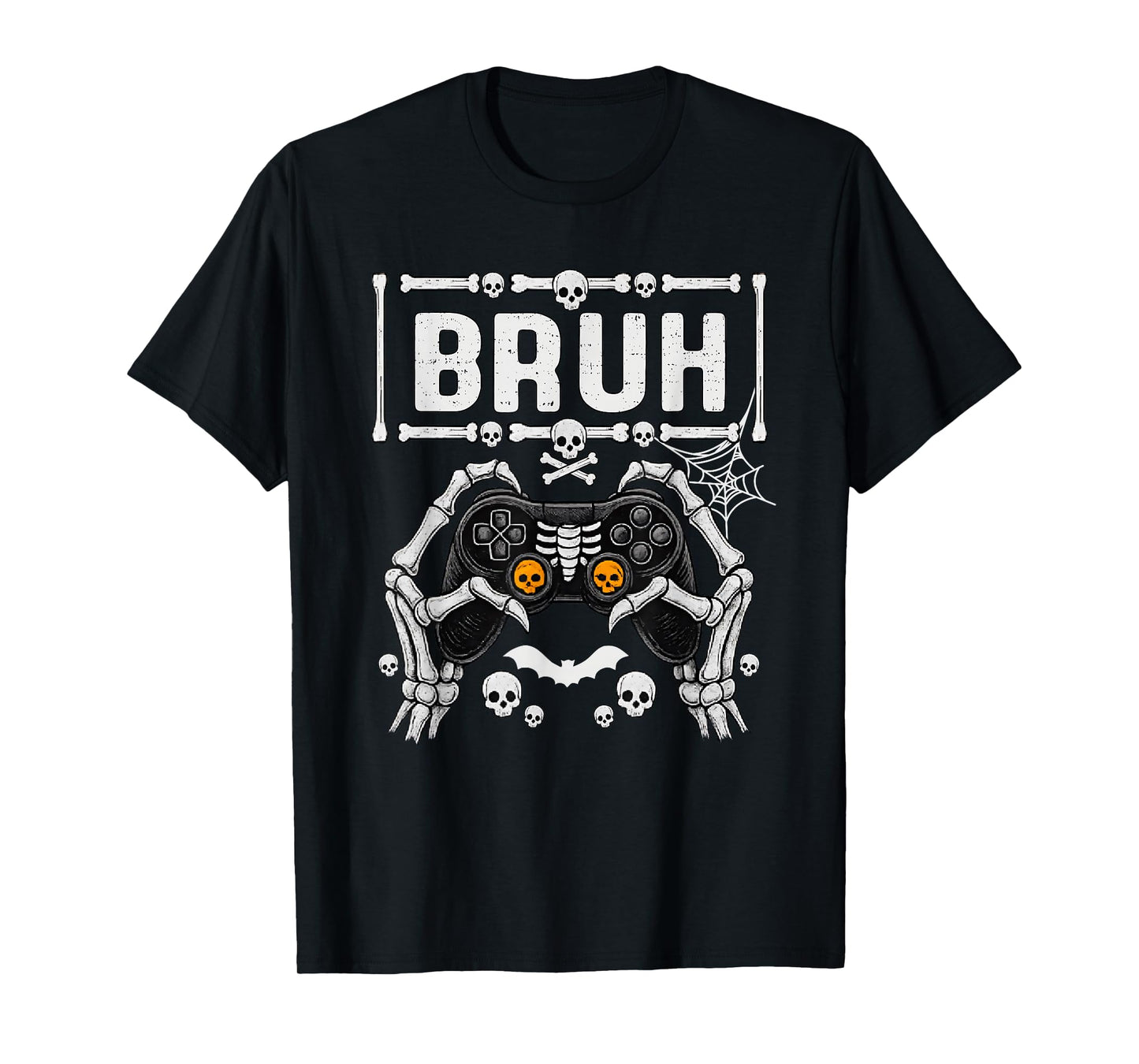 Bruh Skeleton Gamer Video Game Funny Halloween Boys Kids T-Shirt