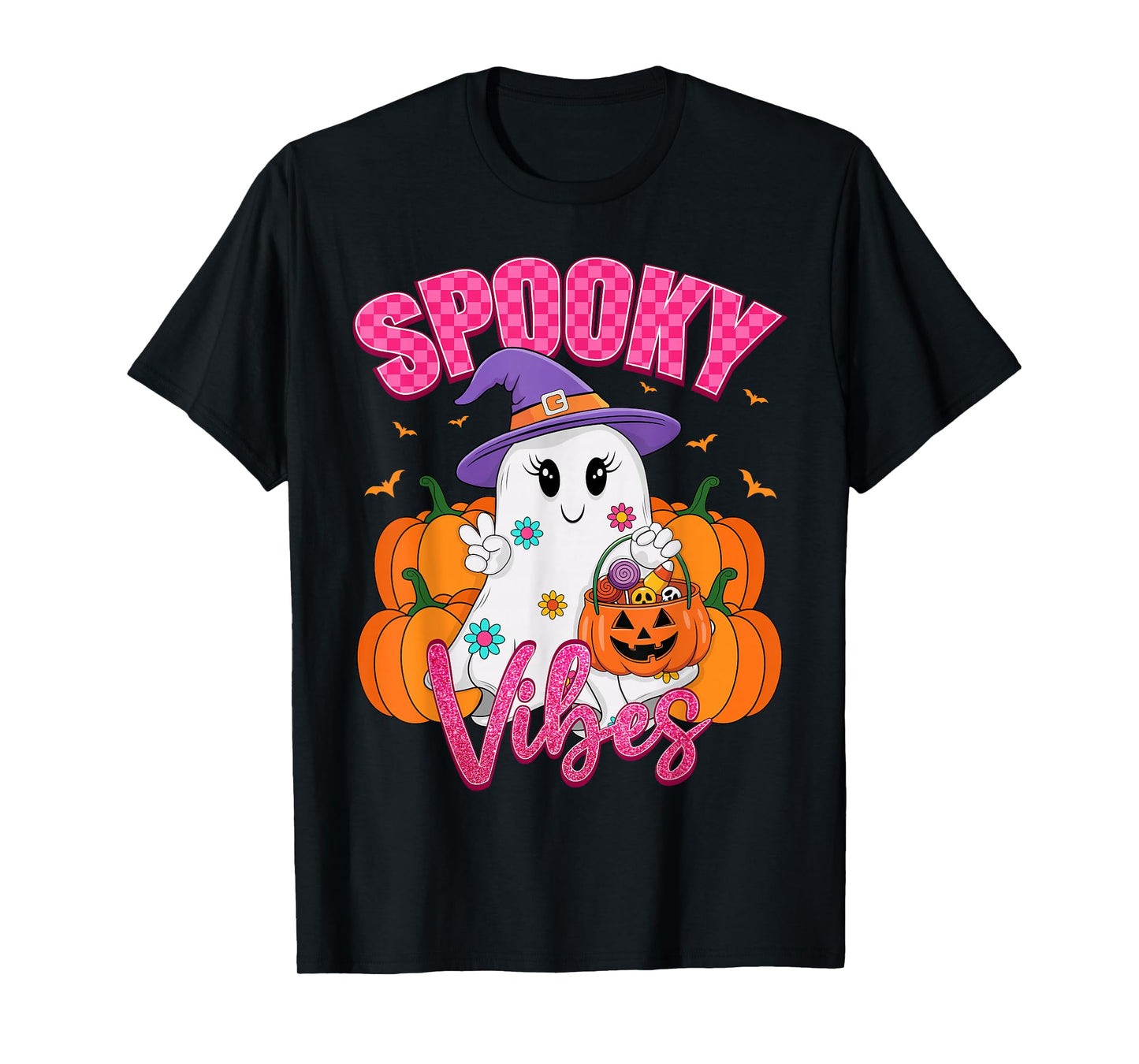 Spooky Vibes Pumpkin Boo Ghost Halloween Costume Girls Women T-Shirt