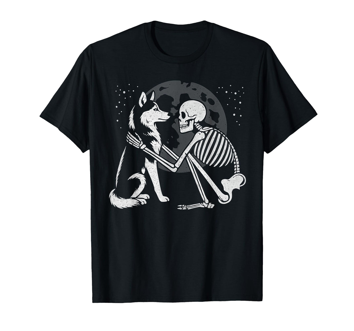 Husky Skeleton Moon Halloween Dog Lover T-Shirt