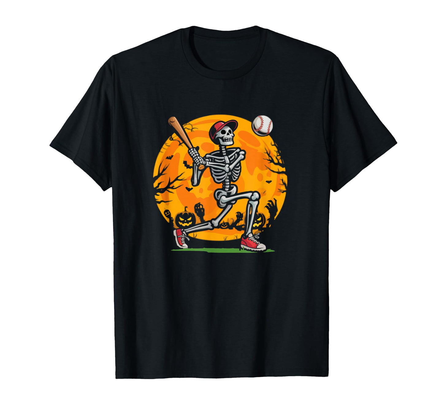 Halloween Baseball Skeleton Batter Pumpkin T-Shirt