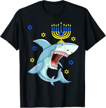 Hanukkah Menorah Shark Funny Chanukah Jewish Gift T-Shirt