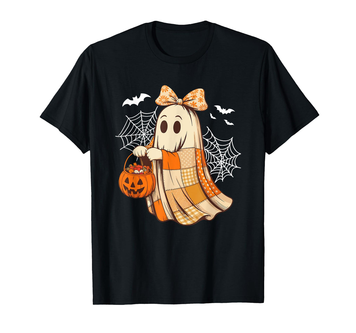 Halloween Boo Bow Tie Holding Carved Pumpkin Basket Candies T-Shirt