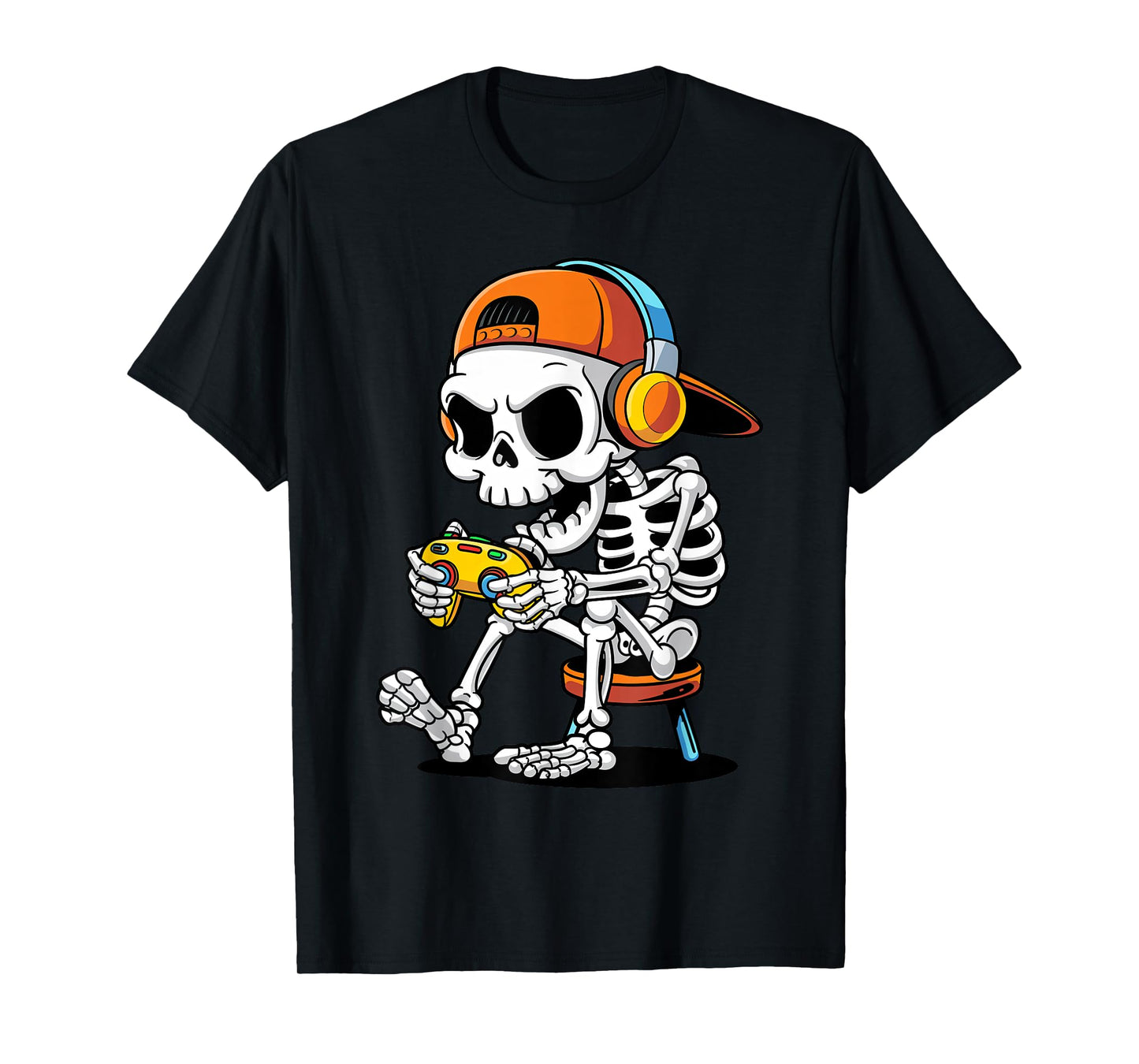 Skeleton Gamer Playing Video Games Halloween Trick or Treat T-Shirt