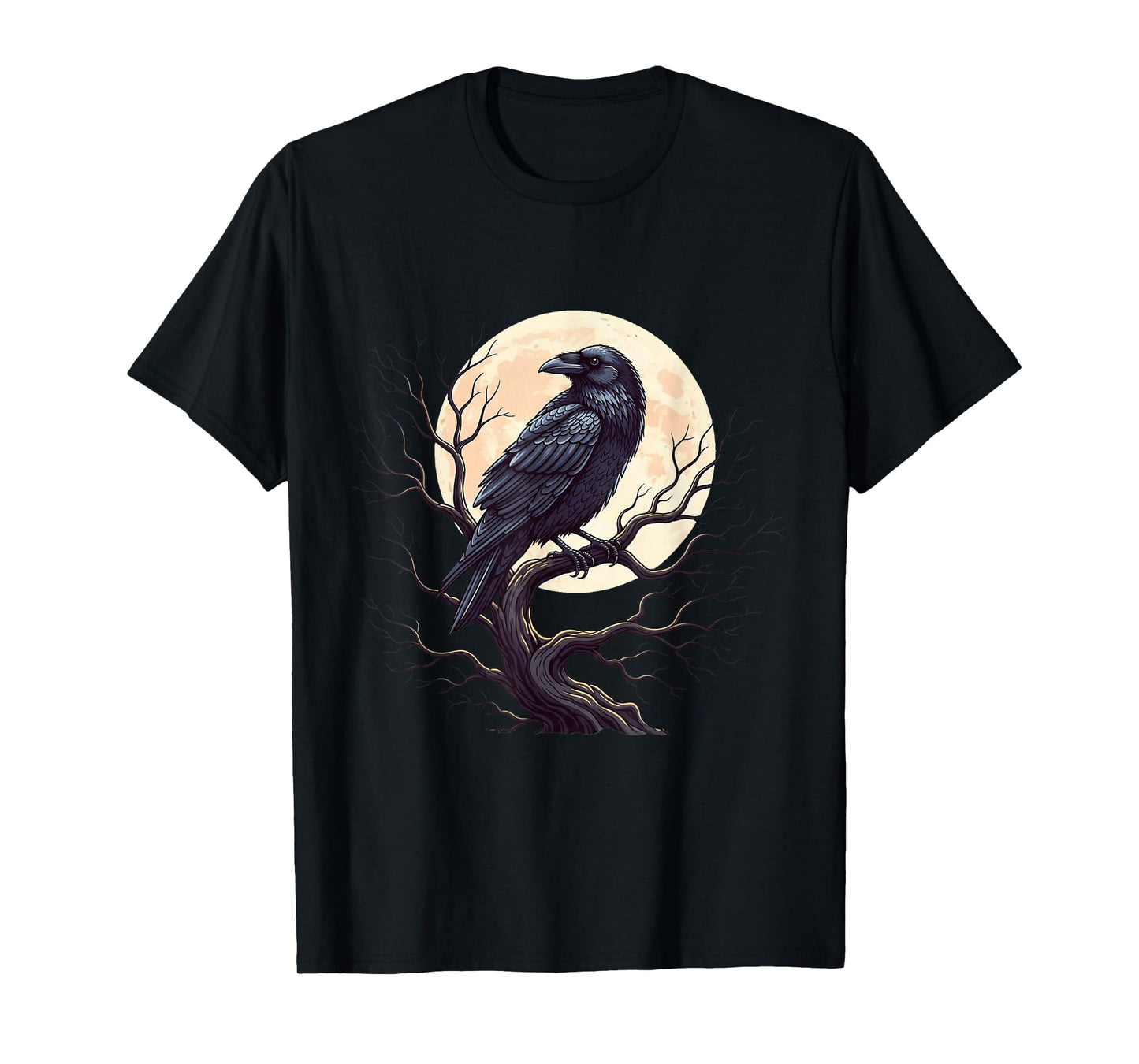 Raven Gothic Crow Moon Vintage Dark Bird Night Artwork T-Shirt