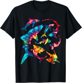 Whale Shark Hammerhead White Shark Types Tie Dye Sharks T-Shirt