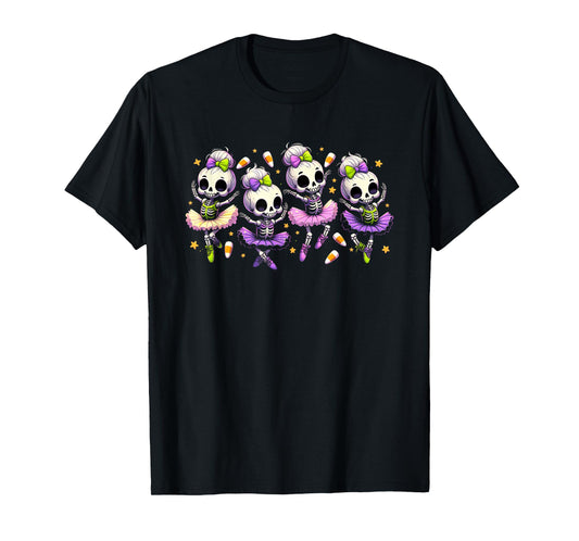 Cute Skeleton Ballerinas Halloween Candy Corn Spooky Dance T-Shirt