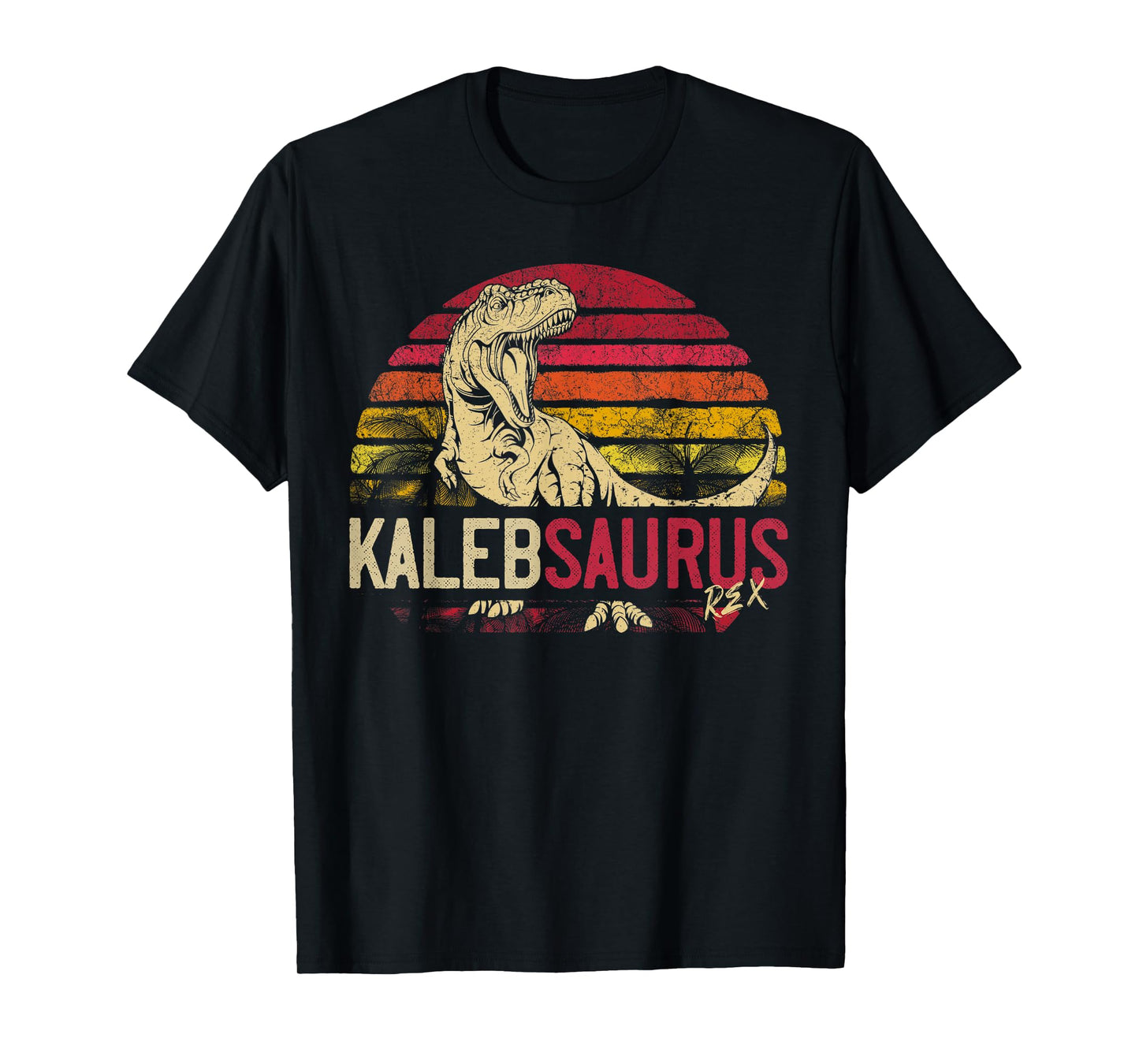 Kaleb Saurus Funny Personalized Dinosaur T Rex Name Boy Gift T-Shirt