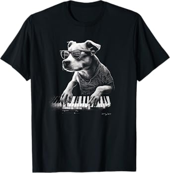 Funny Dog Playing Piano Graphic Tees Men Women Boys Girls T-Shirt