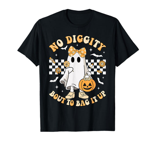 Halloween Ghost No Diggity Bout To Bag It Up Girls Kids T-Shirt