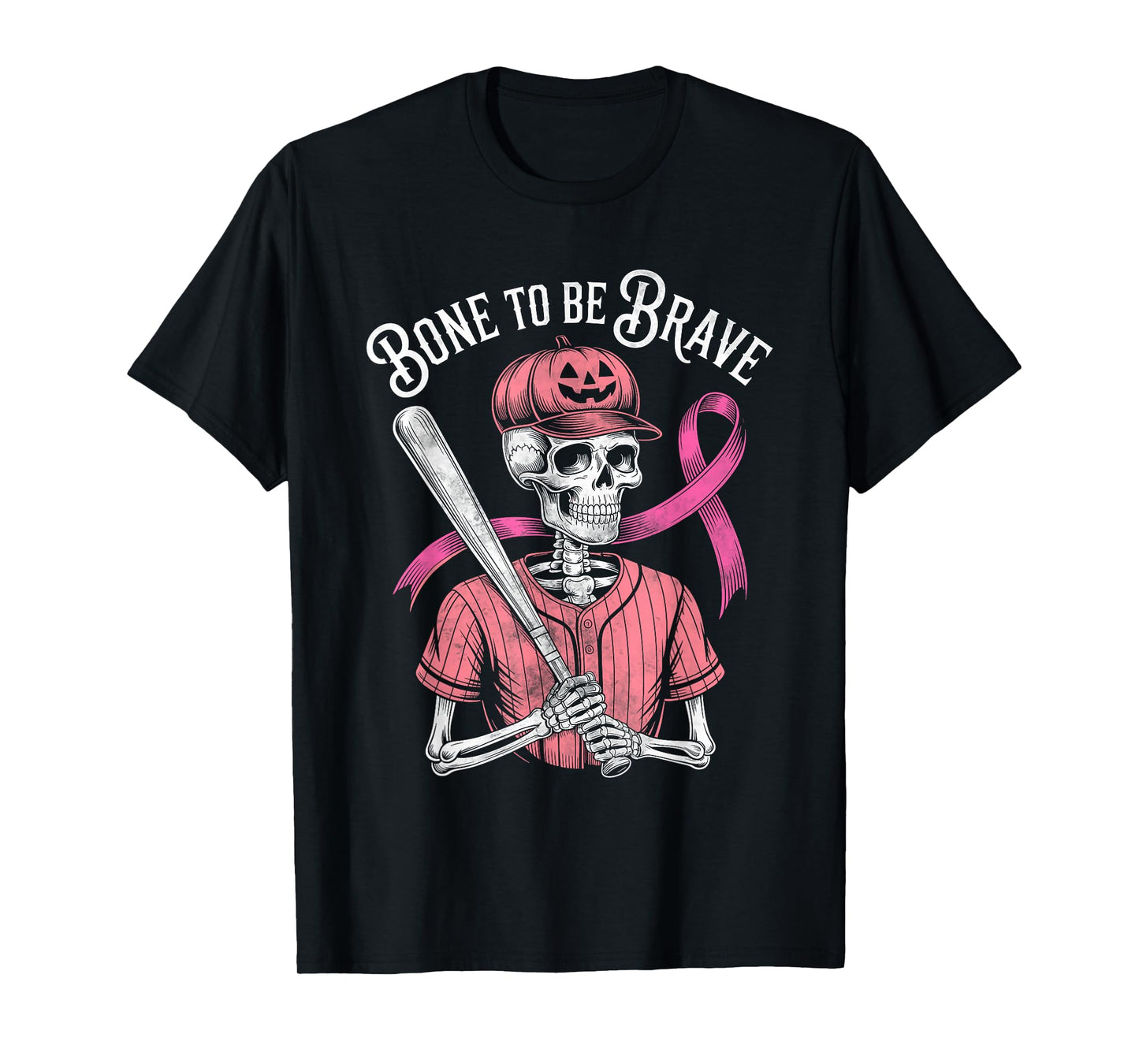 Baseball Skeleton Fighter Halloween Breast Cancer Awareness T-Shirt