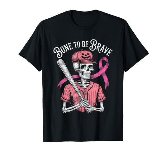 Baseball Skeleton Fighter Halloween Breast Cancer Awareness T-Shirt