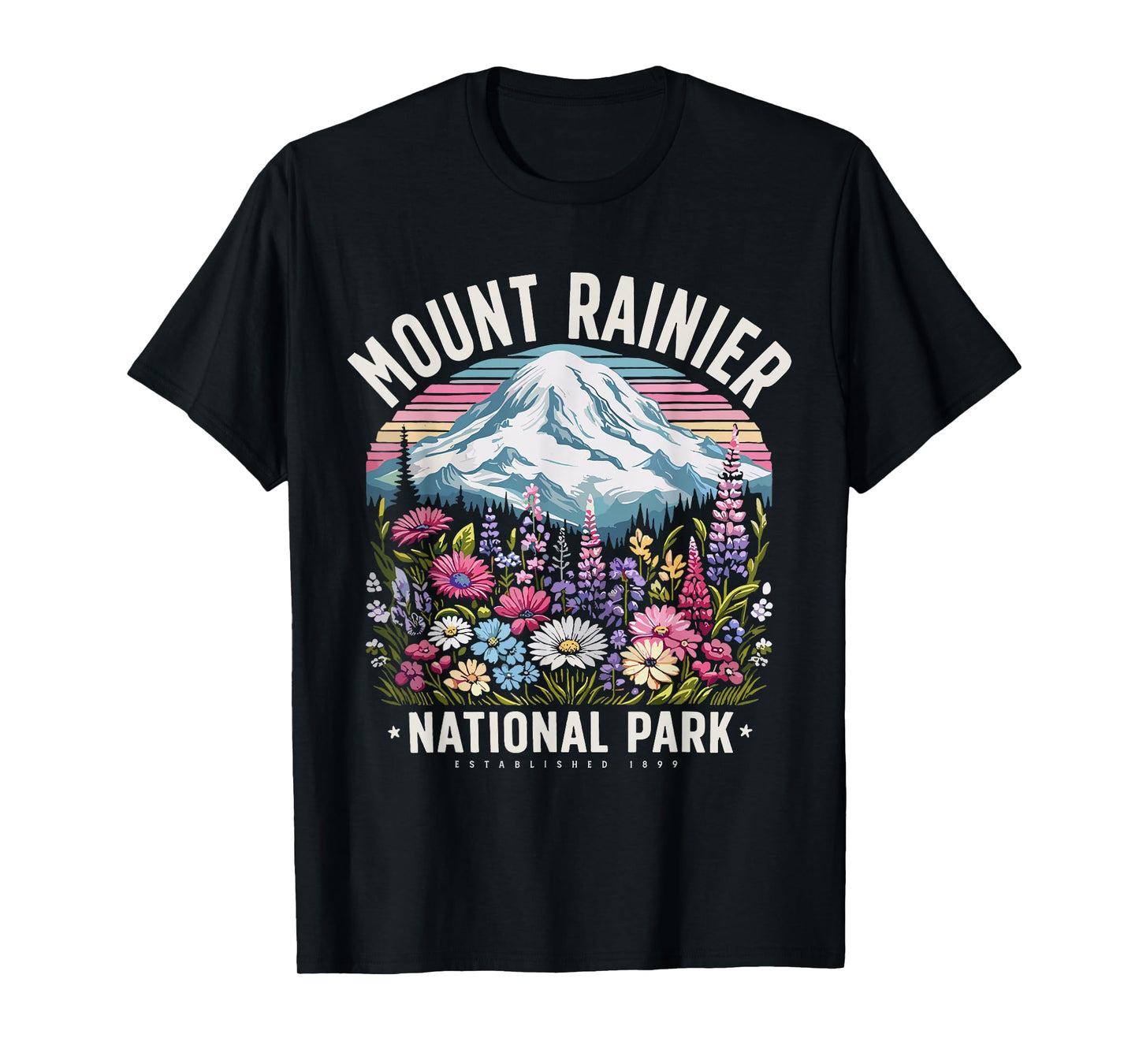 Floral Mount Rainier Washington Nature Lover Gift T-Shirt