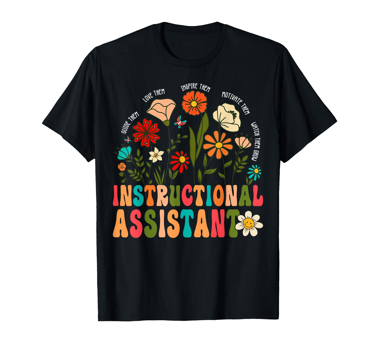 Retro Instructional Assistant Wildflowers Teacher Aide T-Shirt