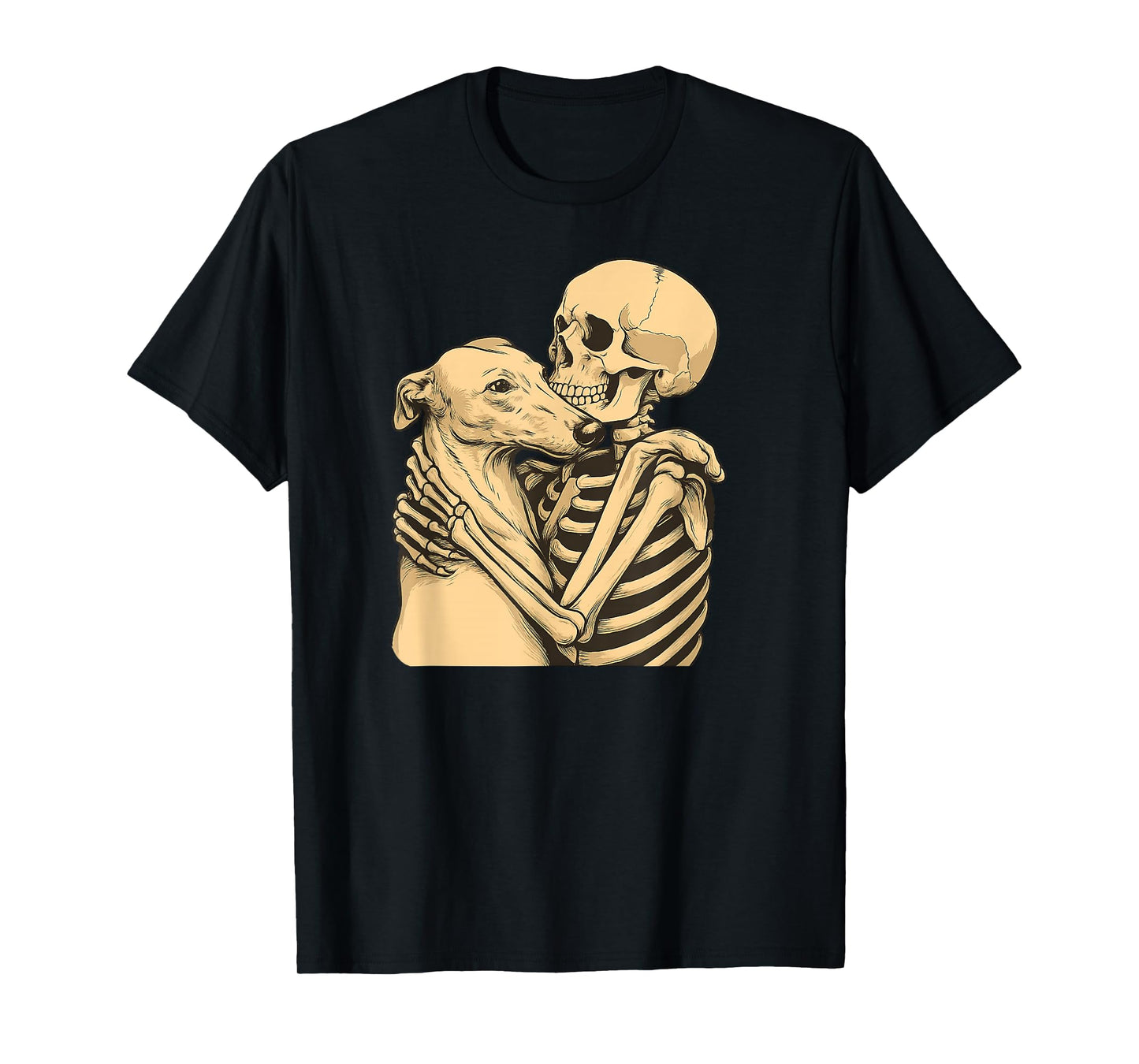Skeleton Hugging Greyhound Dog Halloween T-Shirt