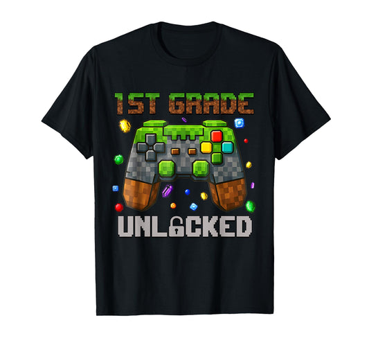 1st Grade Level Unlocked Gamer Pixel First Day Of School T-Shirt