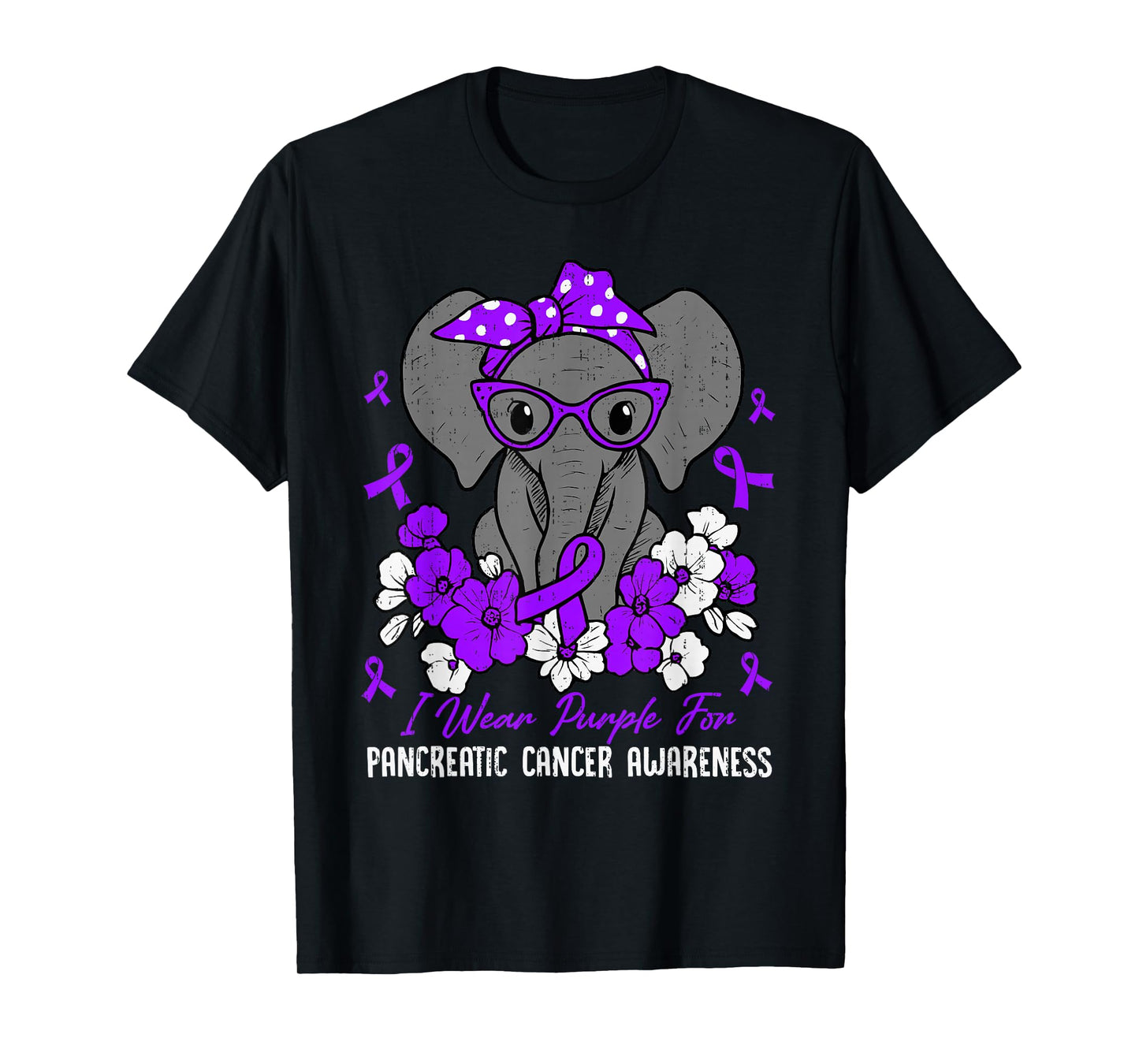 Pancreatic Cancer Awareness Elephant Ribbon Purple Support T-Shirt