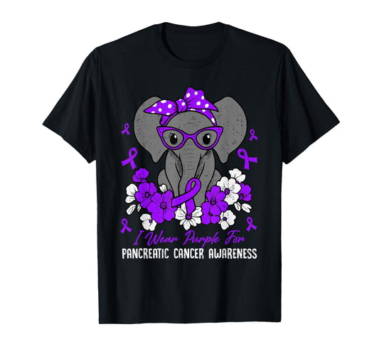Pancreatic Cancer Awareness Elephant Ribbon Purple Support T-Shirt