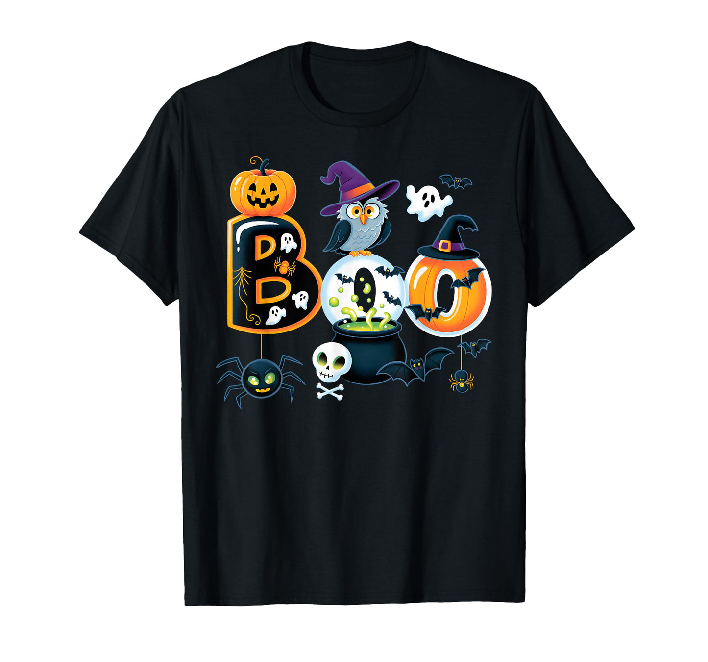 Boo Creepy Owl Pumpkin Ghost Spooky Halloween Men Women Kids T-Shirt