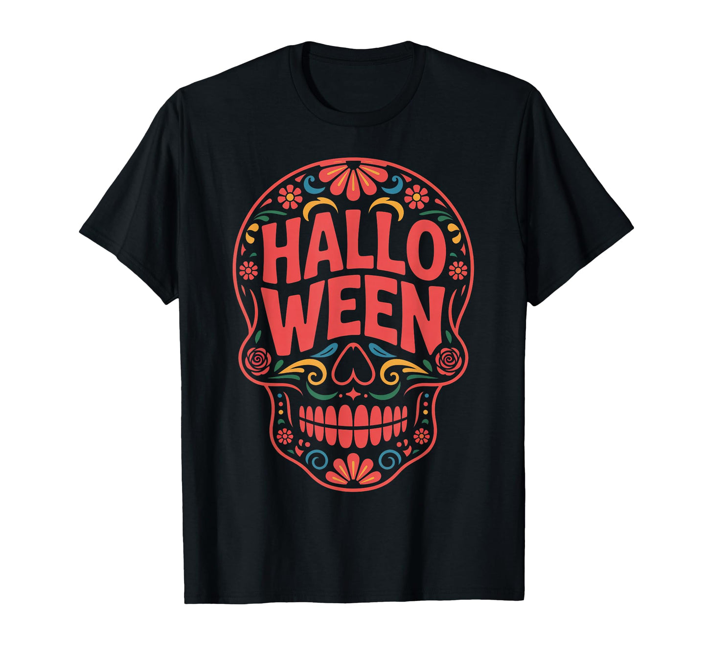 Halloween Costumes Skull Typography Graphic Creepy Spooky T-Shirt