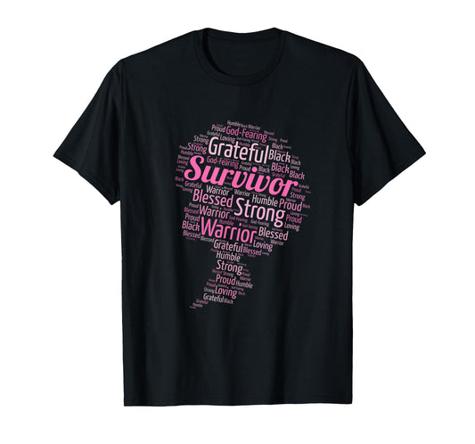 African American Breast Cancer Survivor Words in Afro T-Shirt