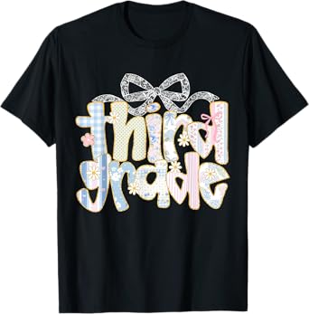 Floral Third Grade Coquette Bow 3rd Grade Teacher Girl Kid T-Shirt
