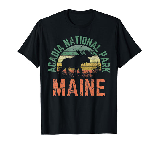 Acadia Maine Nature Hiking Moose Outdoors Vintage T-Shirt