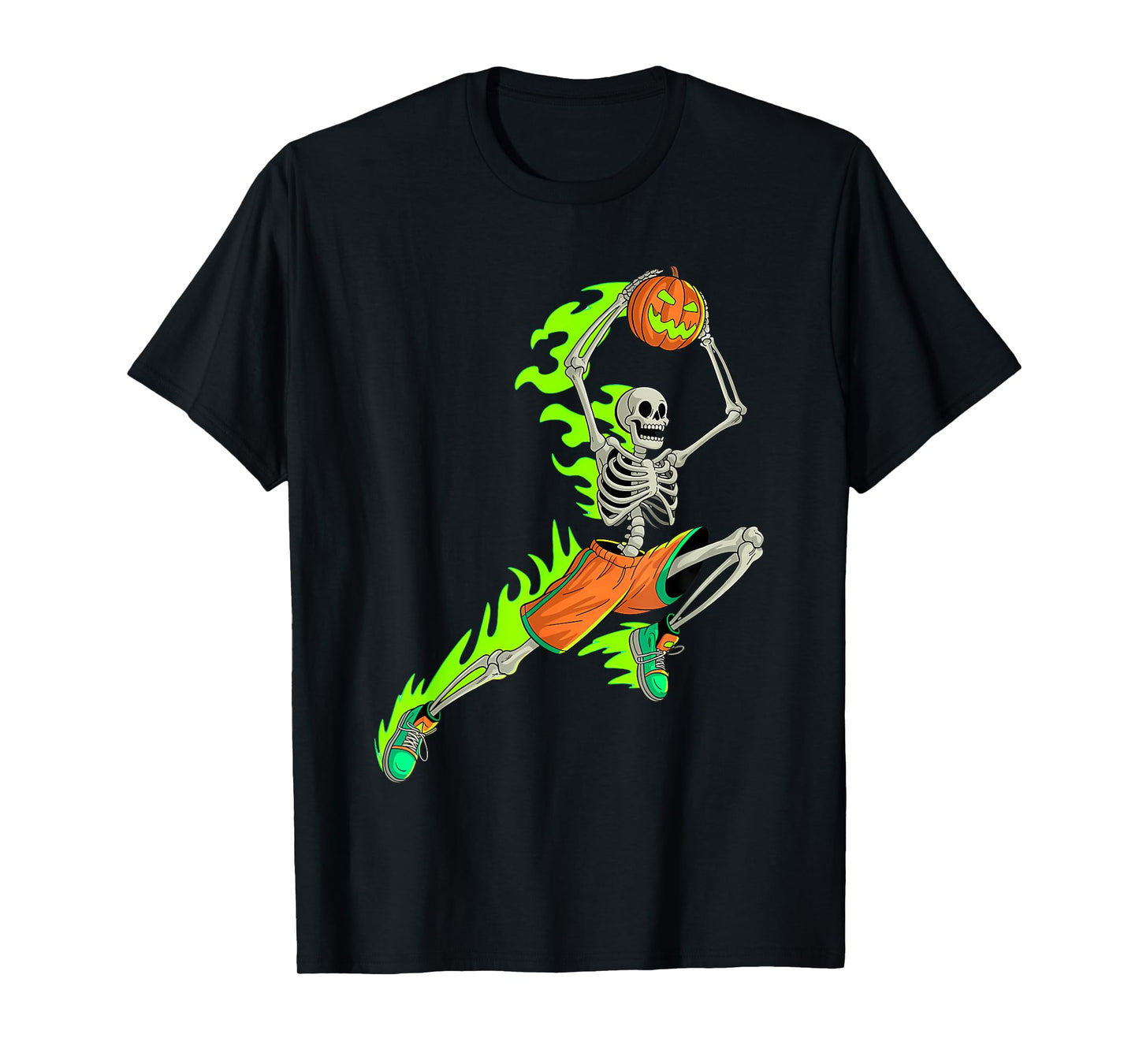 Funny Skeleton Basketball Halloween Pumpkin Mens Boys Kids T-Shirt