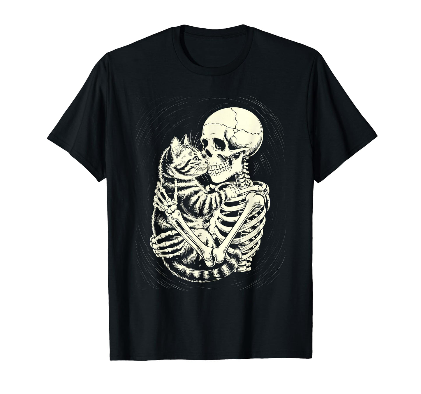 Skeleton Hugging Cat Halloween Cat Lover Cat Mom Dad T-Shirt