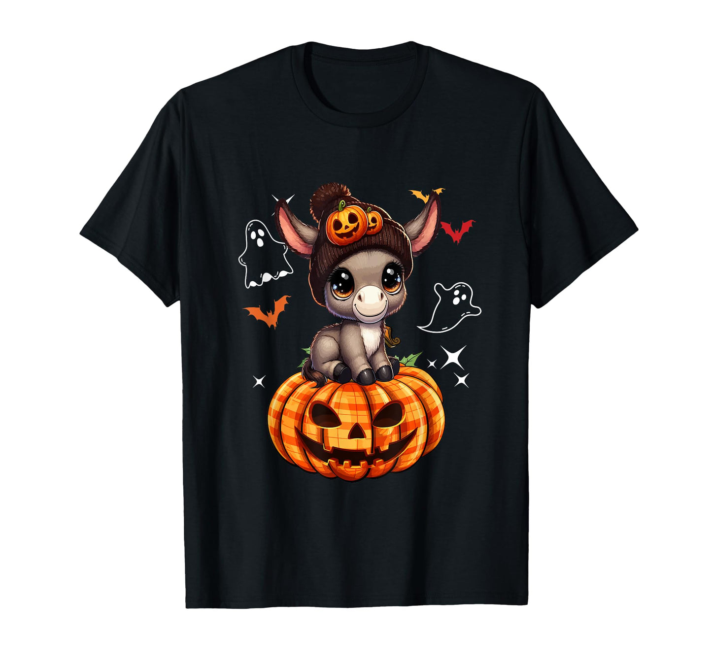Mule Wearing Knitted Hat Halloween Carved Pumpkins Farmer T-Shirt