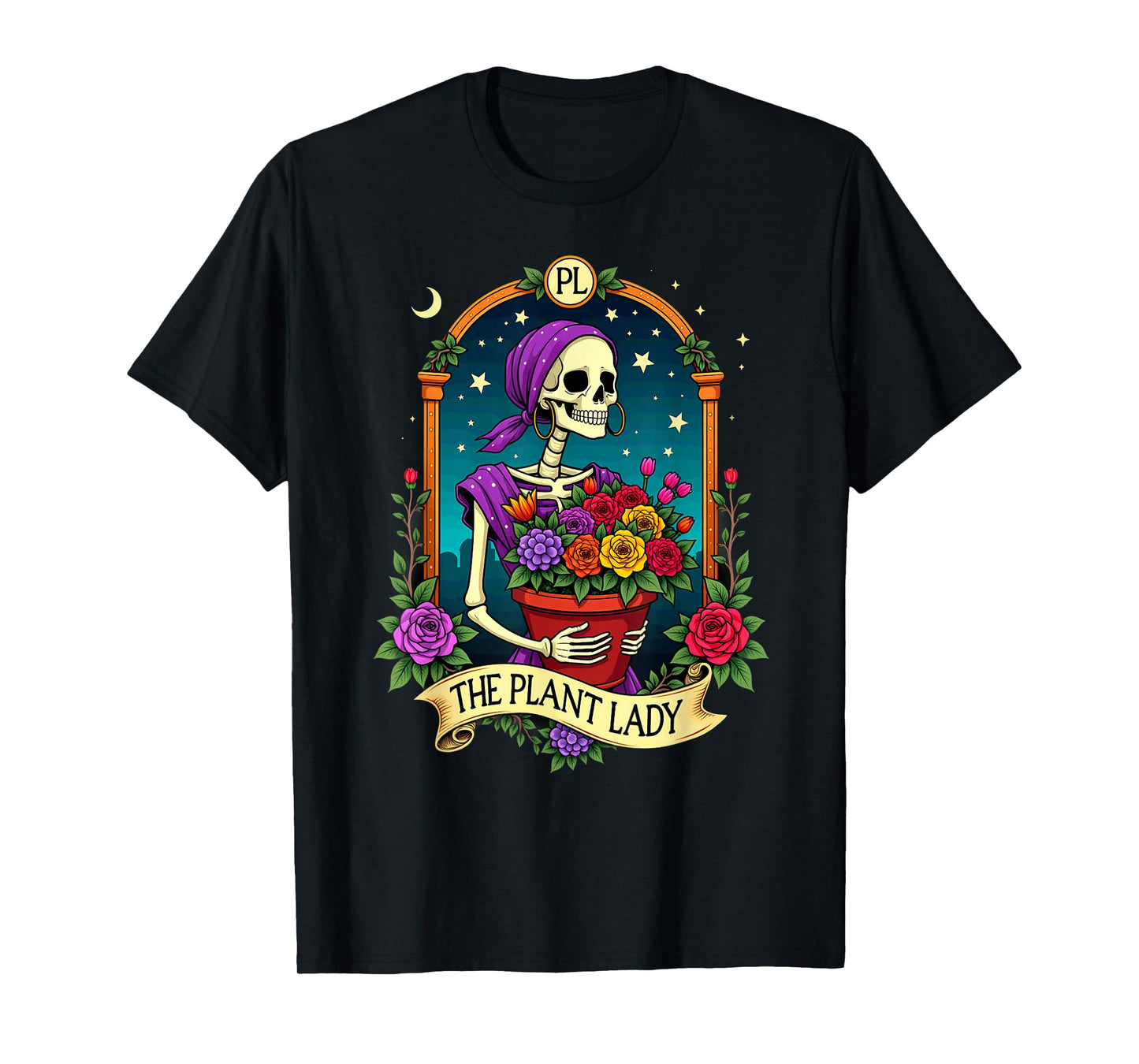 Gothic Tarot Card The Plant Lady Skeleton Halloween T-Shirt