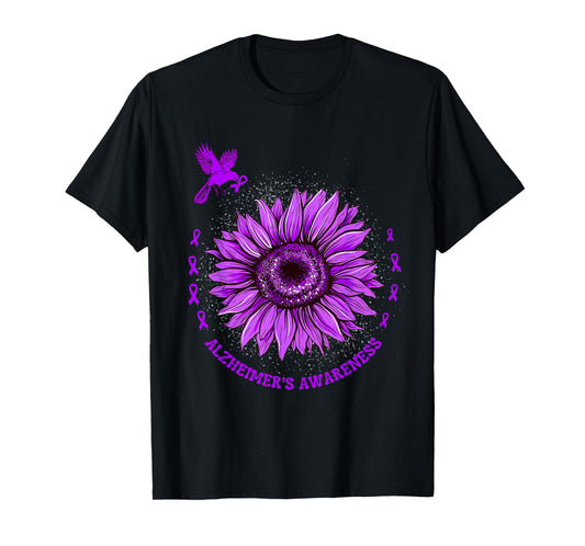 Alzheimer's Awareness Ribbon Purple Sunflower Ribbon Hope T-Shirt