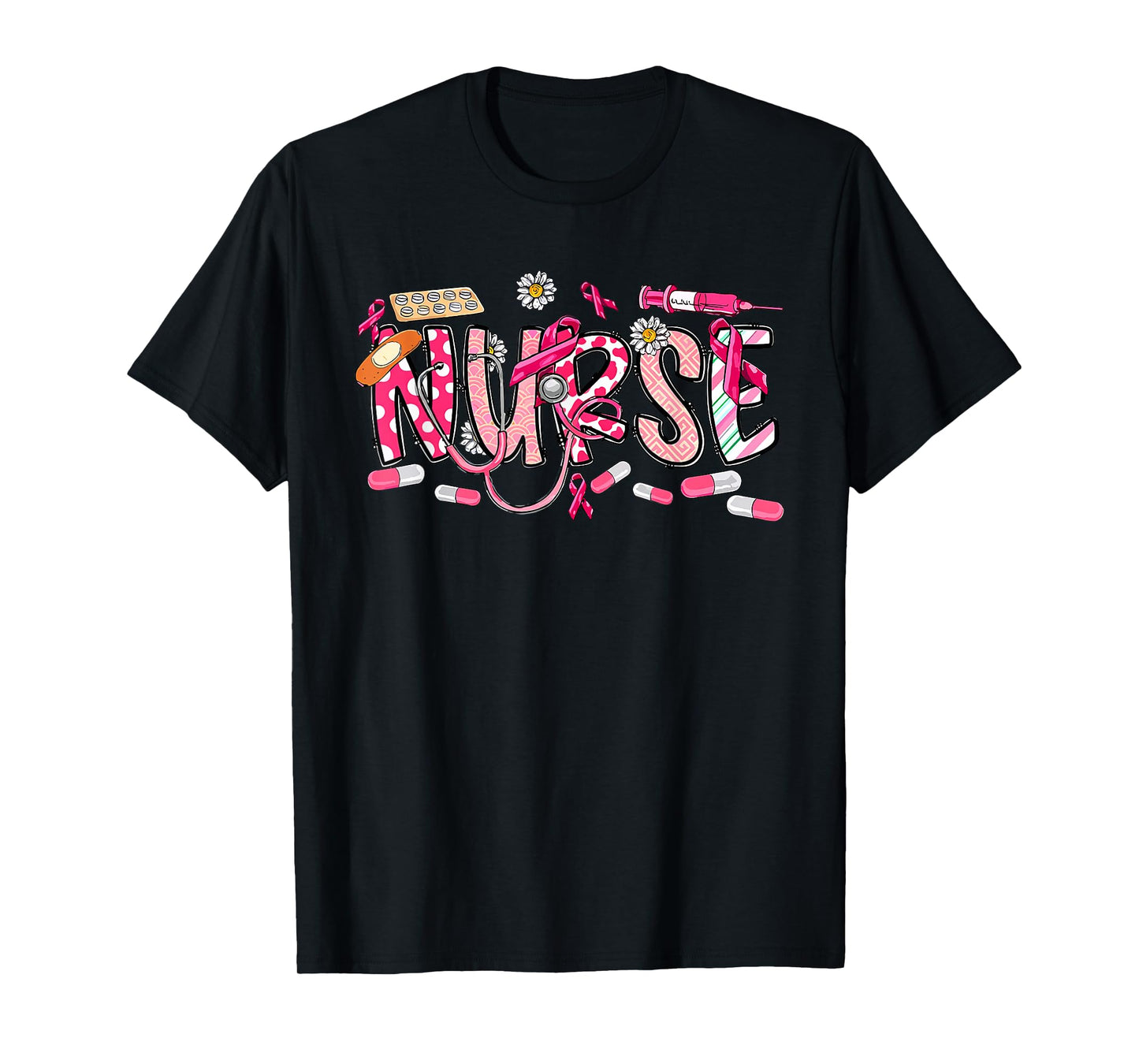 Pink Stethoscope Nurse Medical Breast Cancer Awareness T-Shirt