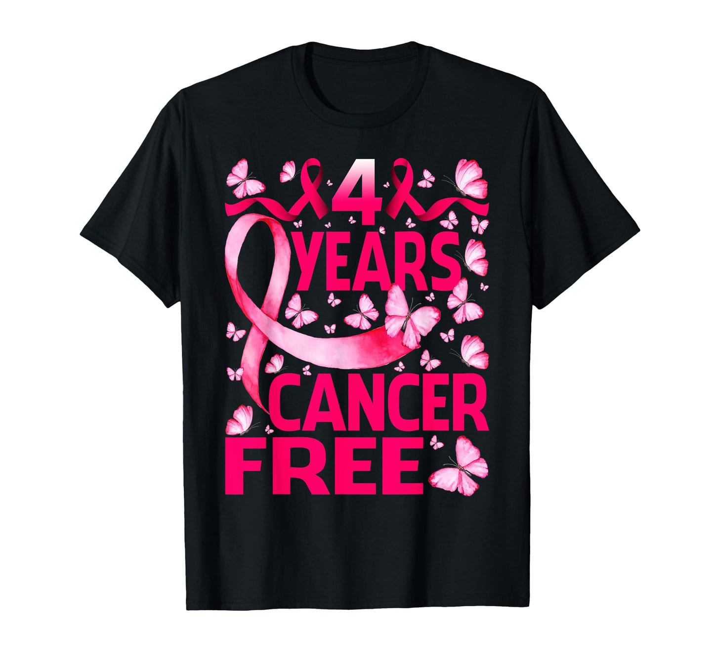 4 Years Breast Cancer Free Survivor Butterfly T-Shirt