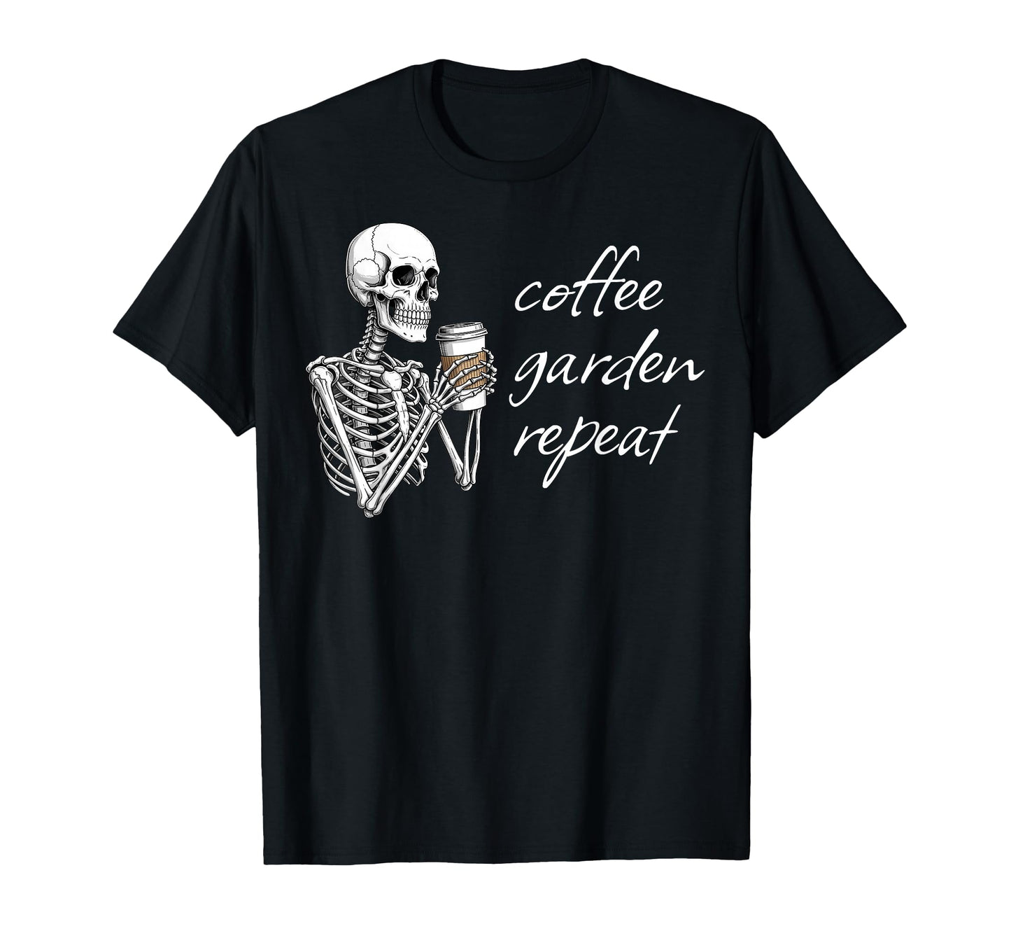 Coffee Garden Repeat Skeleton Gardener Spooky Halloween T-Shirt