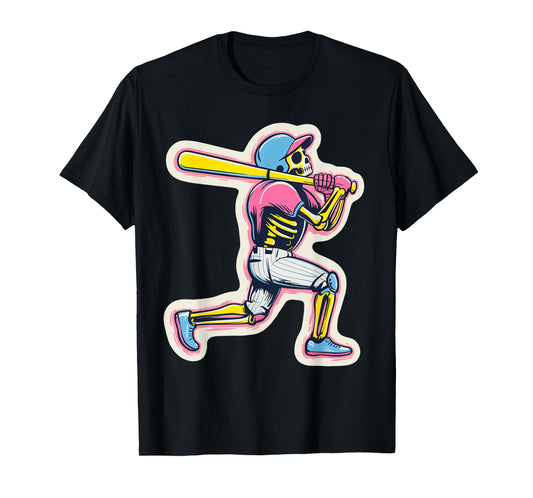 Baseball Drip Skeleton Graphic Retro 80s Melting Design T-Shirt
