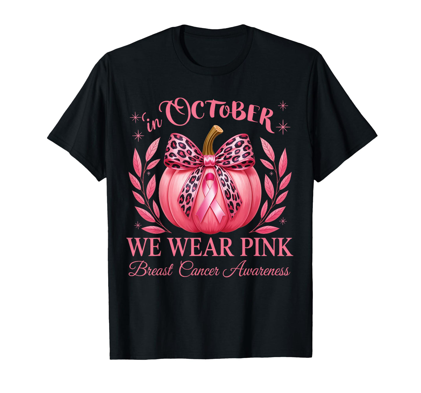 in October We Wear Pink Breast Cancer Awareness Halloween T-Shirt