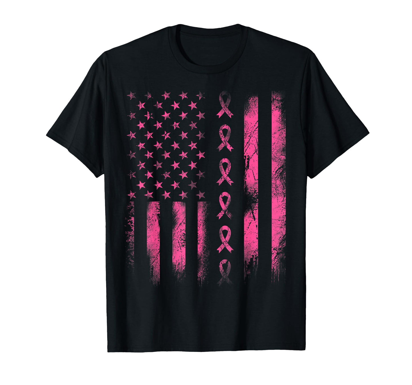 Breast Cancer Awareness - Pink Ribbon American Flag Women Kids Men T-Shirt