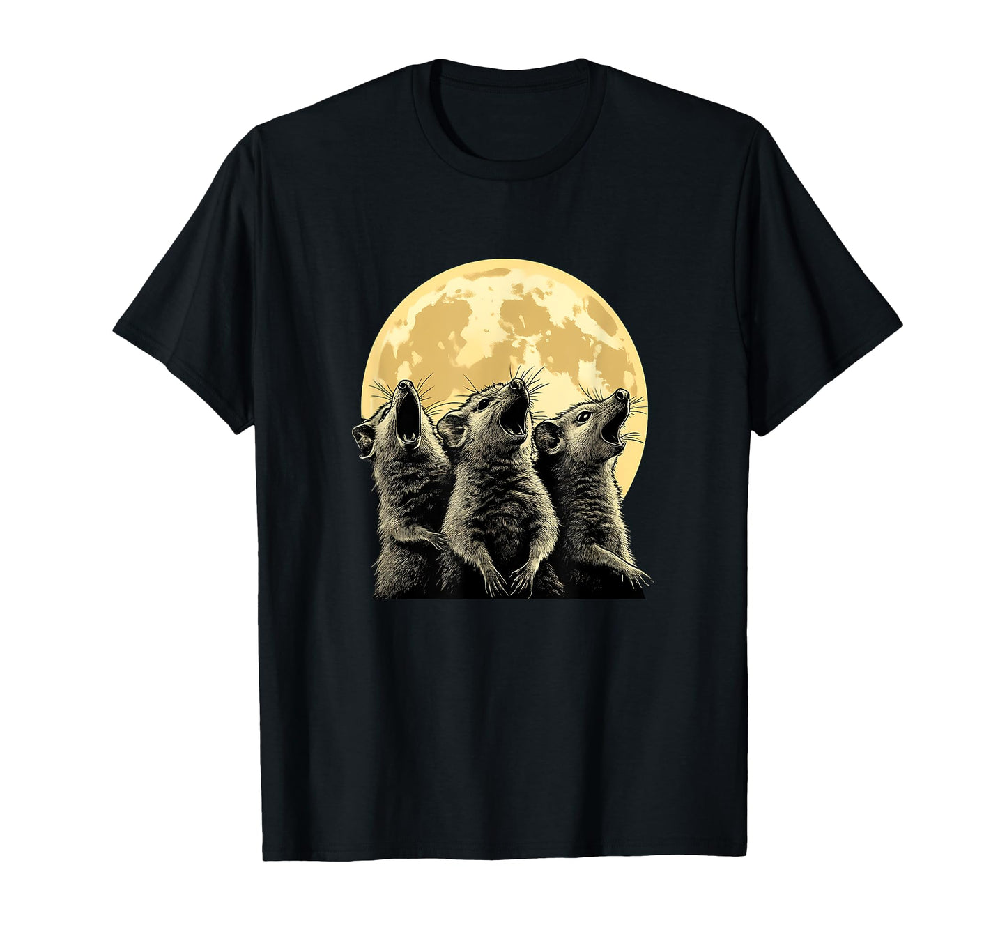 Three Possums Howling at the Moon - Funny 3 Opossum Howl T-Shirt