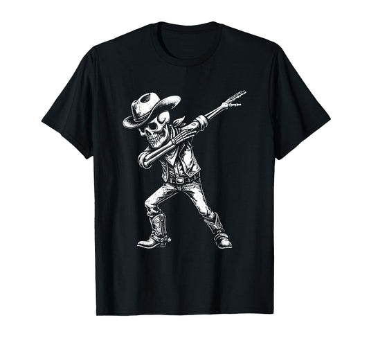 Dabbing Skeleton Cowboy Funny Halloween Cool Western Costume T-Shirt