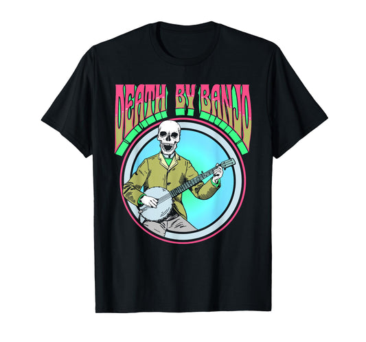 Death By Banjo Vintage Skeleton Bluegrass Folk Psychedelic T-Shirt