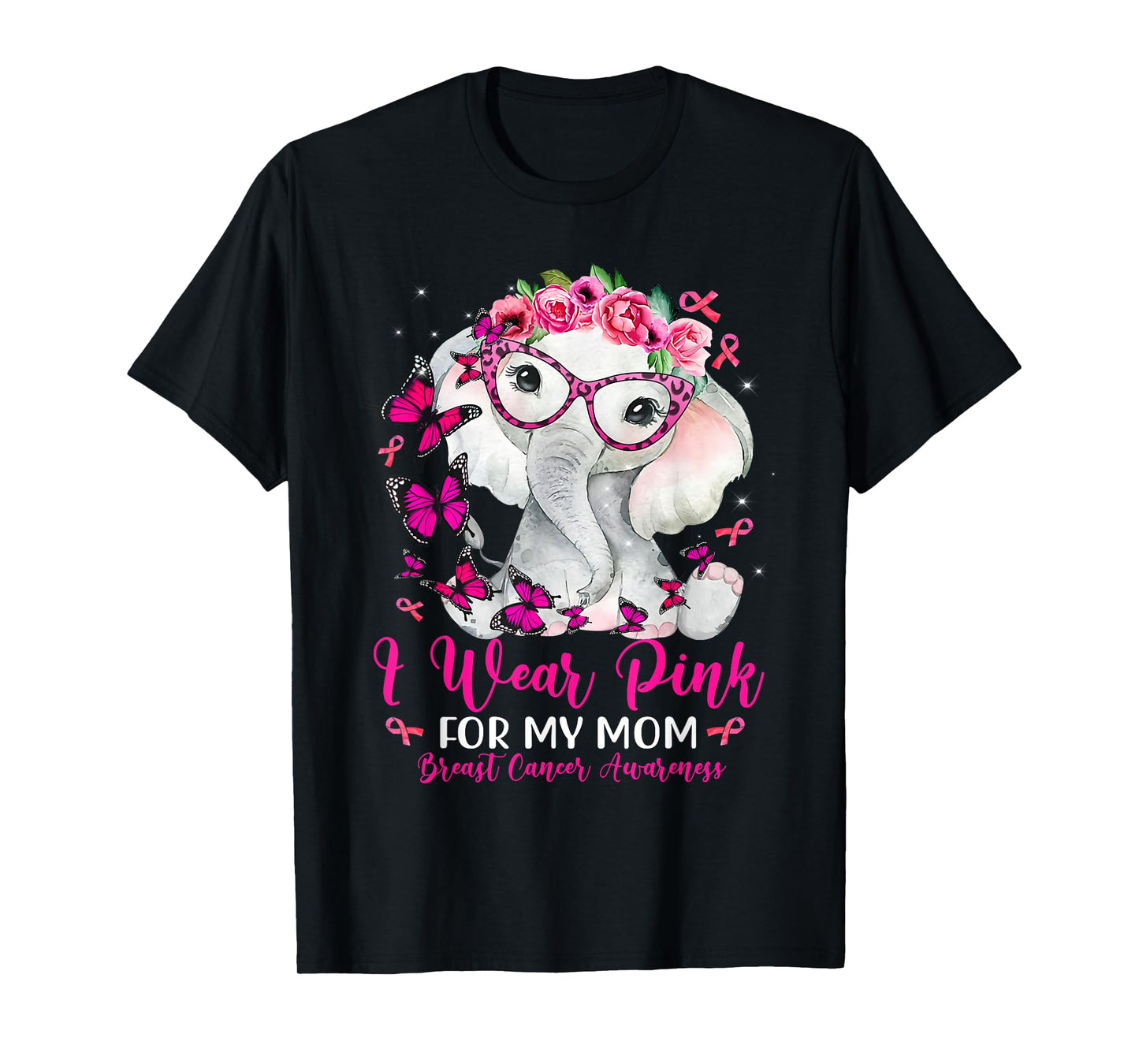 I Wear Pink For My Mom Elephant Breast Cancer Awareness T-Shirt
