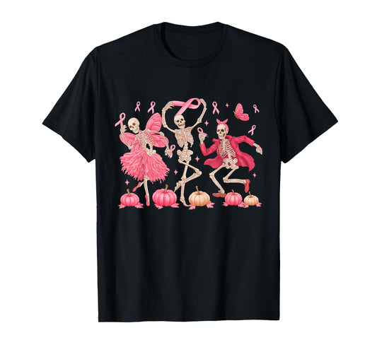 Dancing Skeleton Funny Halloween Breast Cancer Awareness T-Shirt