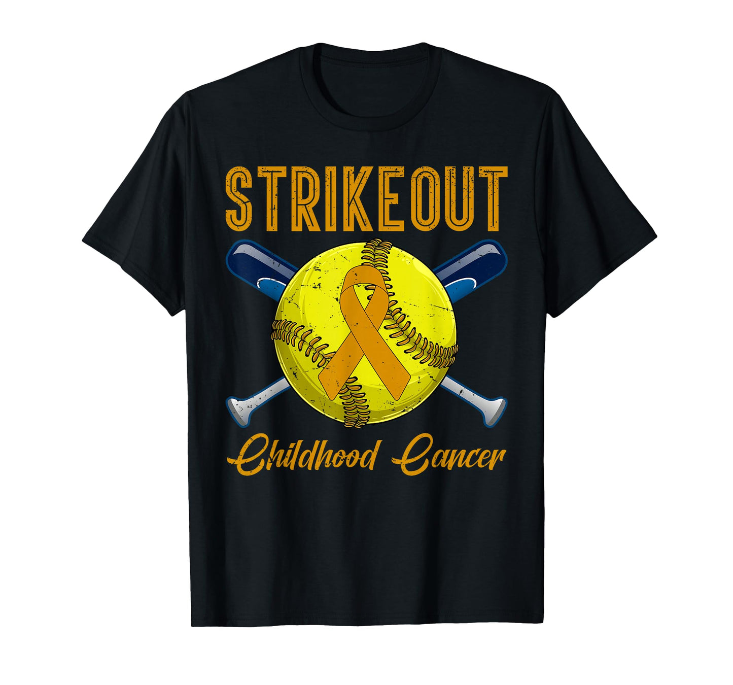 Strikeout Childhood Cancer Awareness Softball Gold Ribbon T-Shirt