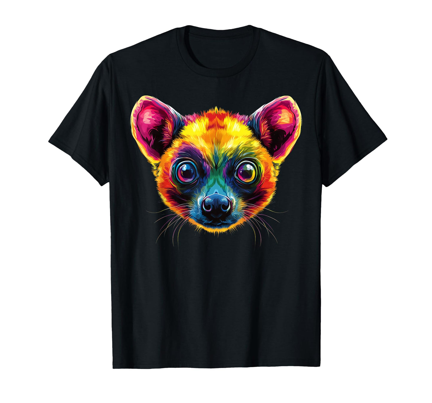 Colorful Kinkajou Face Cute Jungle Animal Lover Black T-Shirt