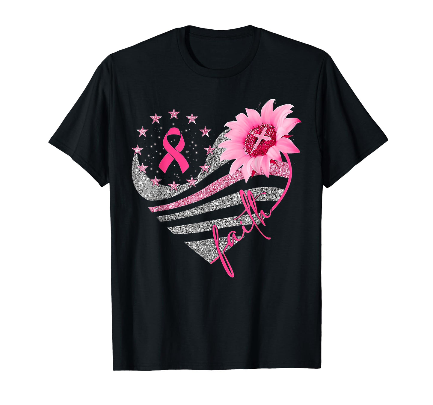 Breast Cancer Awareness Sun flower faith bling bling T-Shirt