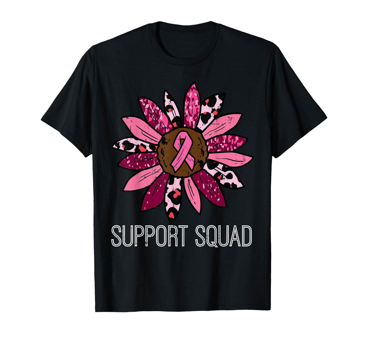 Support Squad Pink Sunflower Leopard Breast Cancer Awareness T-Shirt